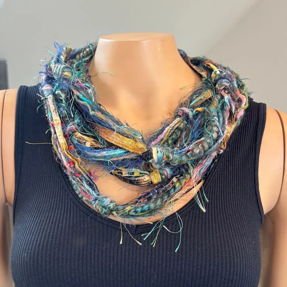 VTG Scarves of Westwood Boho Fiber Yarn Scarf Necklace Multi Strand 110